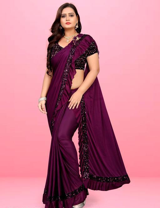 Black Lycra Pre Draped Cocktail Sequinned Saree With Stitched Blouse –  SCAKHI