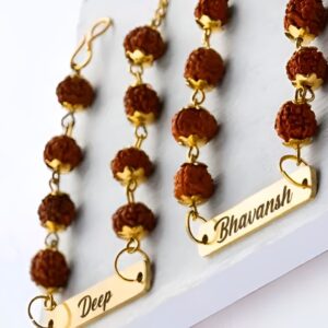 Custom Name Rudraksha Rakhi with Golden Metal Plate – Eco-Friendly & Personalized Raksha Bandhan Pack Of 2 Rakhi