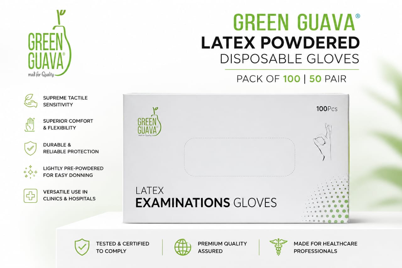 Green Guava Latex Powdered Disposable Gloves Pack of 100 50 Pair