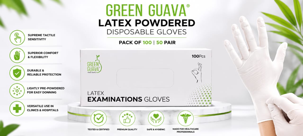 Green Guava Latex Powdered Disposable Gloves Pack of 100 50 Pair - Image 3