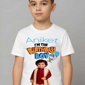 Customized Birthday Boy Photo T-Shirt for Kids | Name & Photo Print Tee
