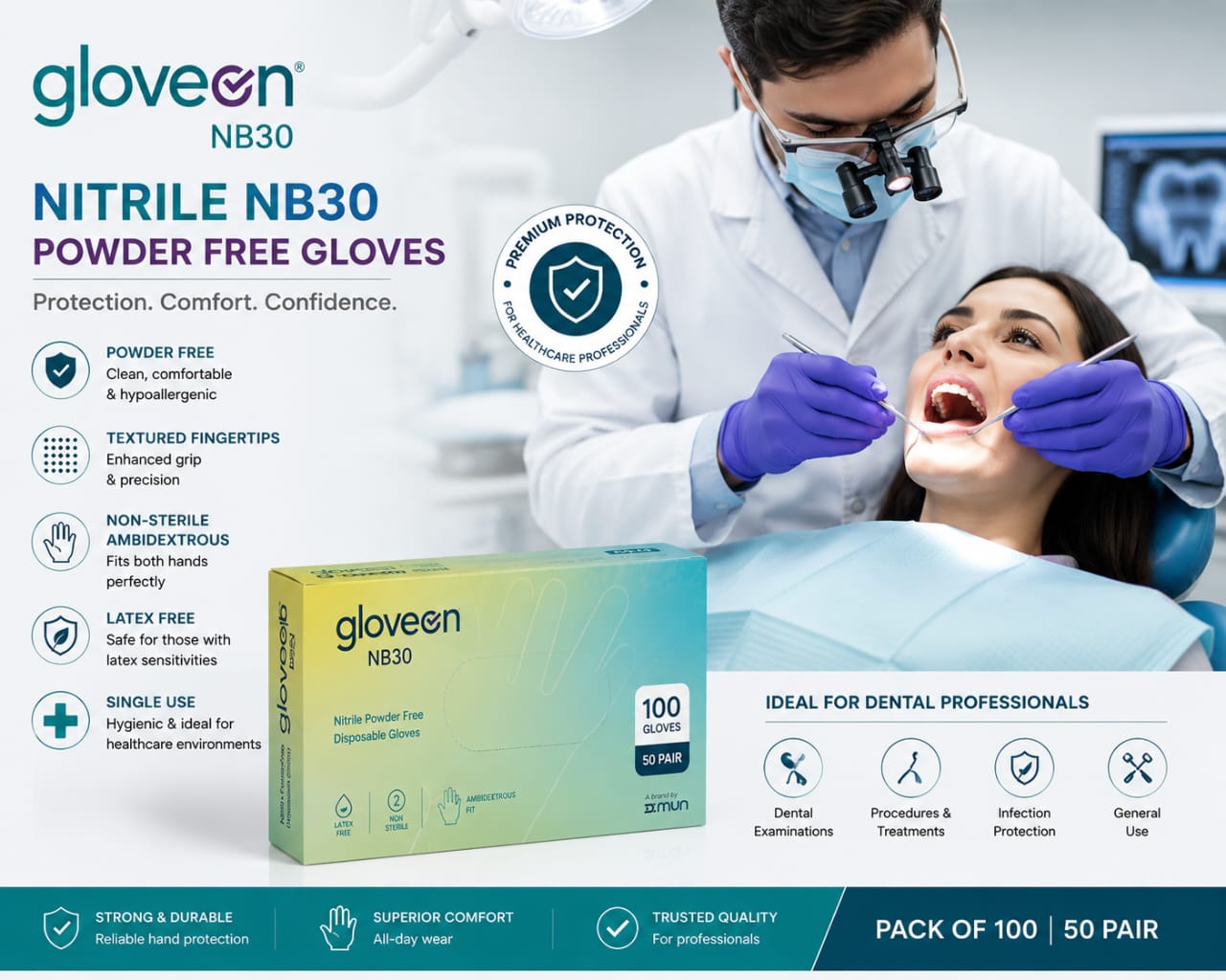 Gloveon Nitrile NB30 Powder Free Gloves (Pack of 100) - Image 3